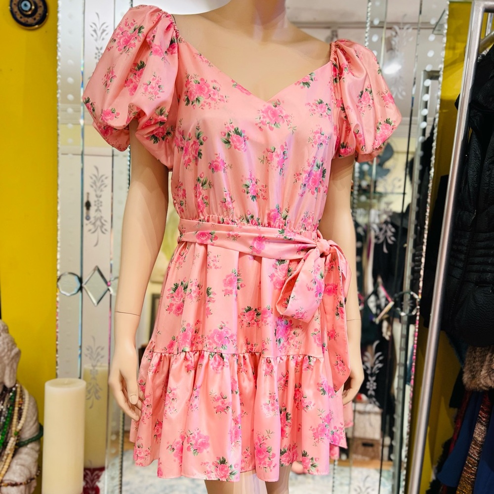 LoveShack Fancy Mini Floral Pink Dress Balloon Sleeves Size 6 - Picture 10 of 16